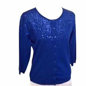 Relativity Med Blue Sparkling Sequence Sweater